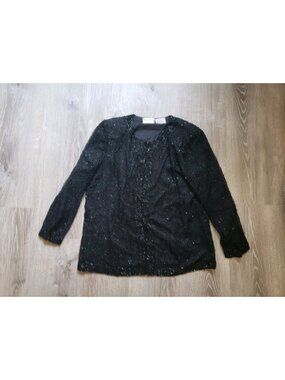 Vtg Silky Nites Womens Plus 1X Blouse Formal Beaded 100% Silk Black Eveningwear